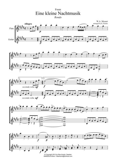 Rondo And Romance Abridged For Flute And Easy Guitar Sheet Music