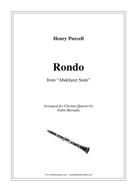 Rondo From Purcells Abdelazer Suite For Clarinet Quartet Or Clarinet Choir Sheet Music