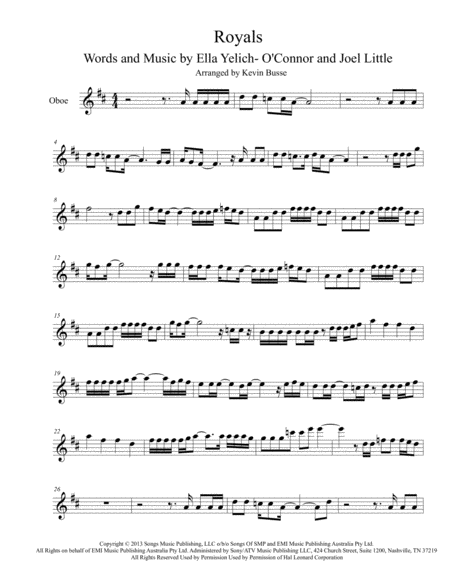 Free Sheet Music Royals Oboe