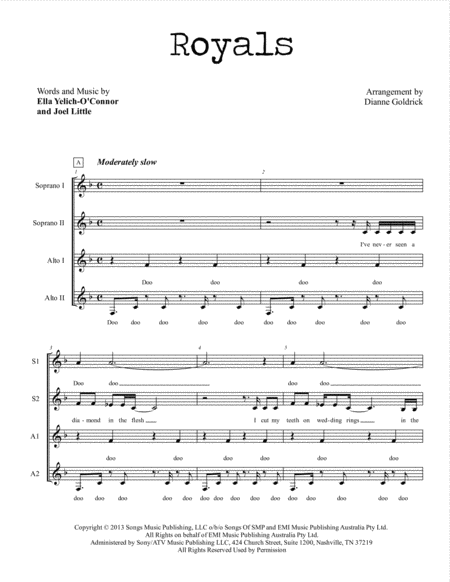 Royals Ssaa A Cappella Sheet Music