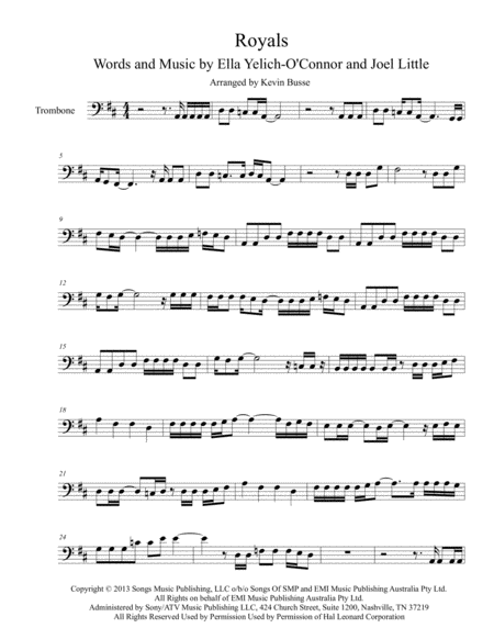 Royals Trombone Sheet Music