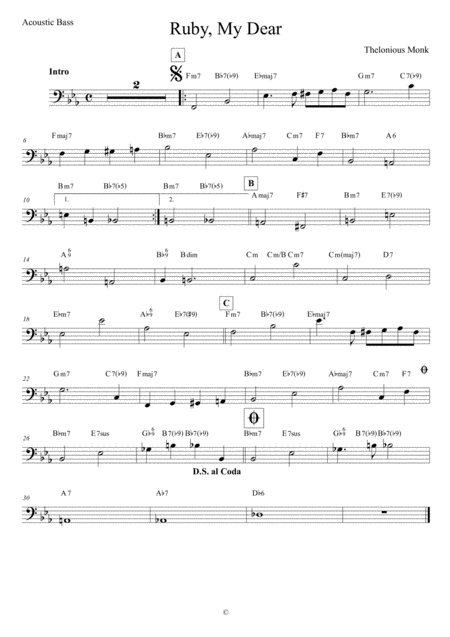 Ruby My Dear Acoustic Bass Sheet Music