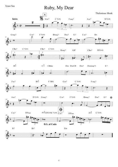 Ruby My Dear Tenor Sax Sheet Music