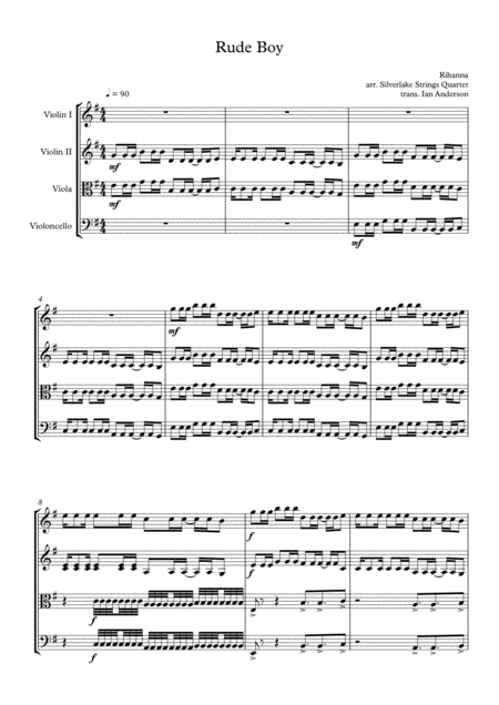 Rude Boy String Quartet Sheet Music