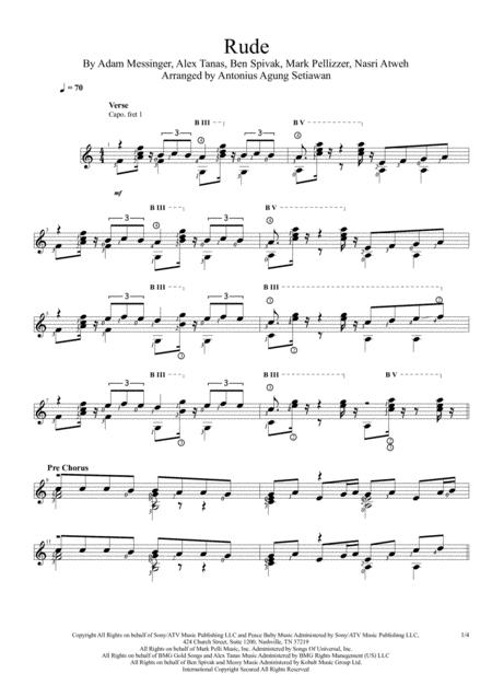 Rude Solo Guitar Score Sheet Music