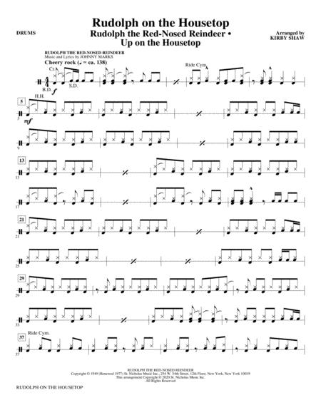 Free Sheet Music Rudolph On The Housetop Drums