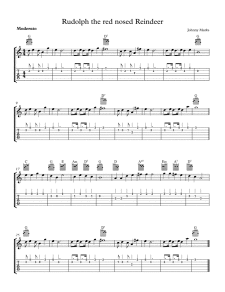 Rudolph The Red Nosed Reindeer For Guitar Sheet Music