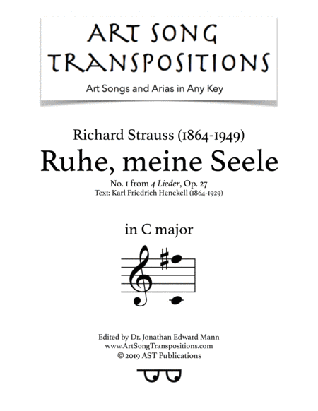 Ruhe Meine Seele Op 27 No 1 C Major Sheet Music