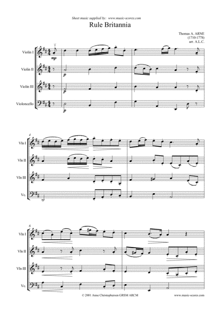 Rule Britannia 3 Violins And Cello Sheet Music