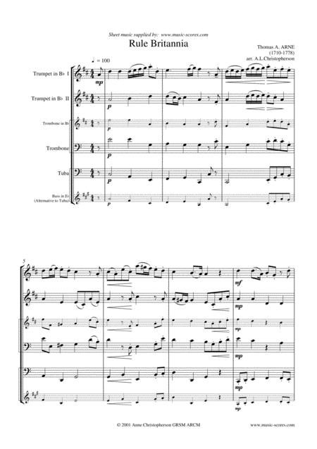 Free Sheet Music Rule Britannia Brass Quartet Concert C