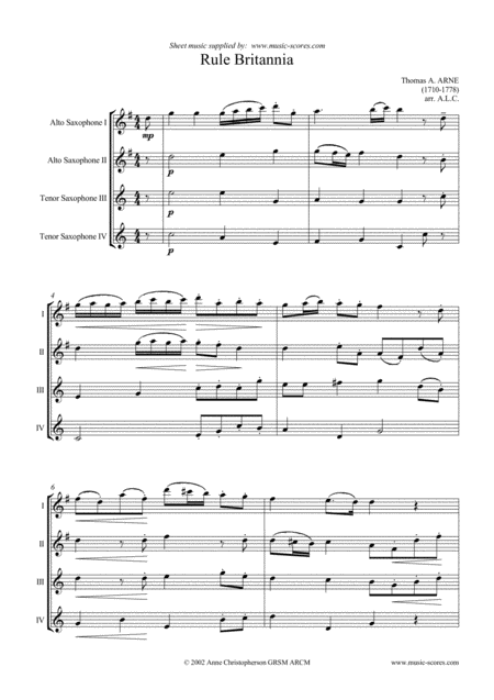 Free Sheet Music Rule Britannia Saxophone Quartet