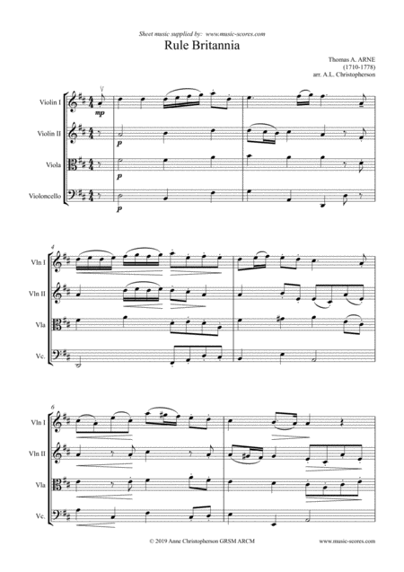 Free Sheet Music Rule Britannia String Quartet