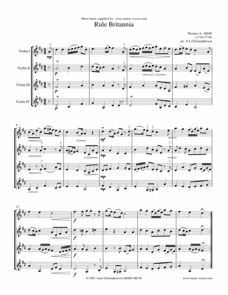 Rule Britannia Violin Quartet Sheet Music