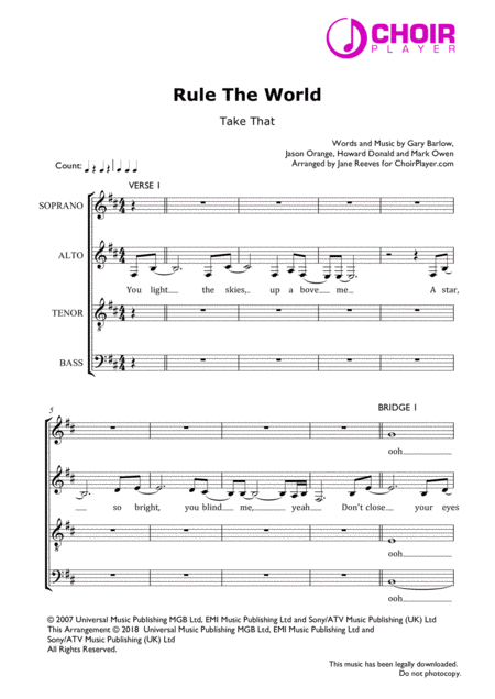 Rule The World Satb Take That Sheet Music