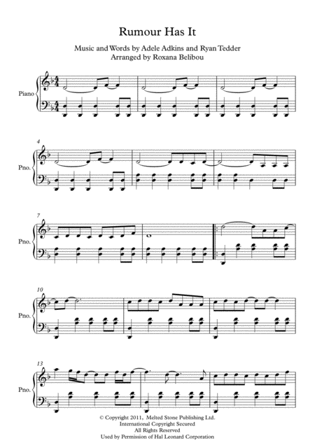 Rumour Has It By Adele Piano Sheet Music