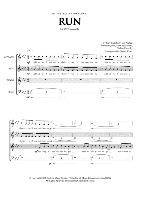 Free Sheet Music Run For Satb A Cappella