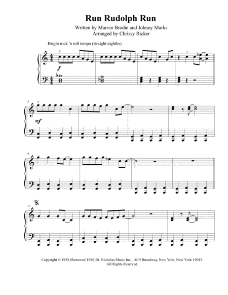 Run Rudolph Run Intermediate Piano Sheet Music