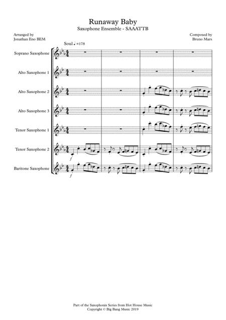 Free Sheet Music Runaway Baby Saxophone Ensemble Saaattb