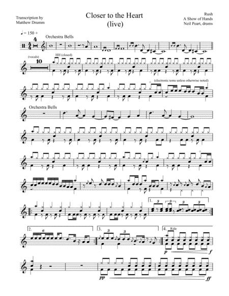 Free Sheet Music Rush Closer To The Heart Live