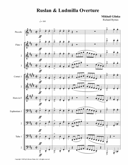 Free Sheet Music Ruslan Ludmilla Overture Brass Septet Piccolo 3 Flutes