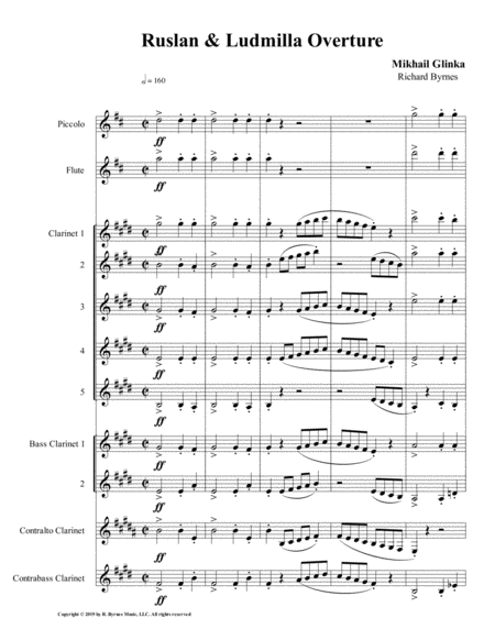 Free Sheet Music Ruslan Ludmilla Overture Clarinet Octet Piccolo Flute