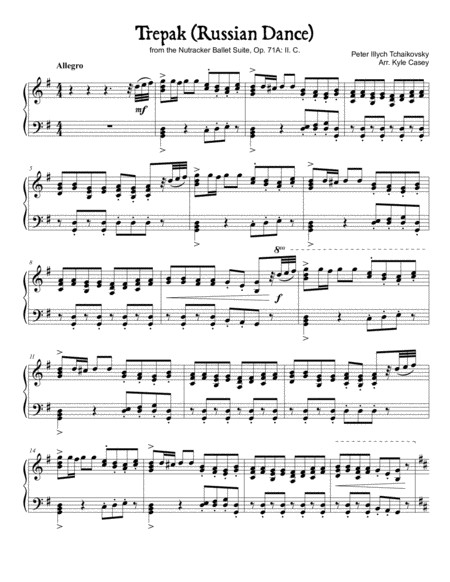 Free Sheet Music Russian Dance Trepak From Tchaikovskys Nutcracker Ballet Suite