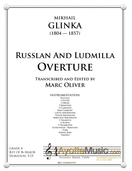 Free Sheet Music Russlan And Ludmilla Overture Concert Band Transcription