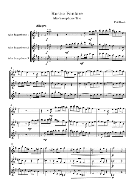 Free Sheet Music Rustic Fanfare Alto Sax Trio