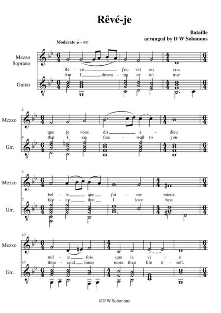 Free Sheet Music Rv Je Am I Dreaming For Mezzo Soprano Voice And Guitar