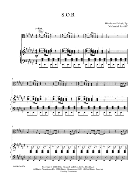 S O B For C Instrument Alto Clef W Piano Accomp Viola Sheet Music