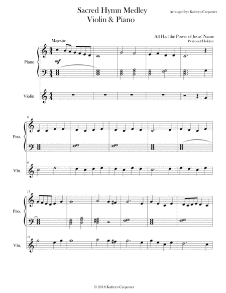 Sacred Hymn Medley Easy Piano Violin Sheet Music