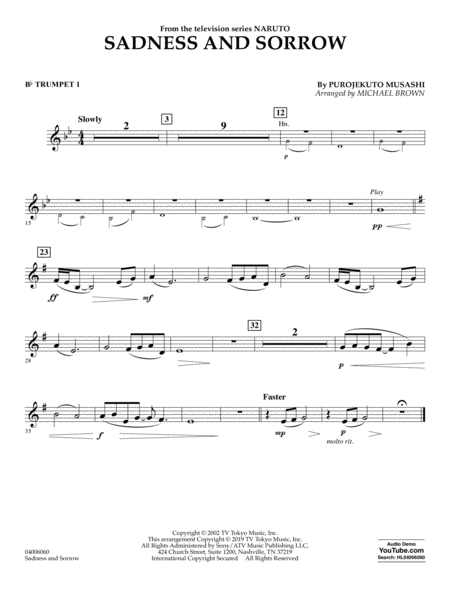 Sadness And Sorrow From Naruto Arr Michael Brown Bb Trumpet 1 Sheet Music