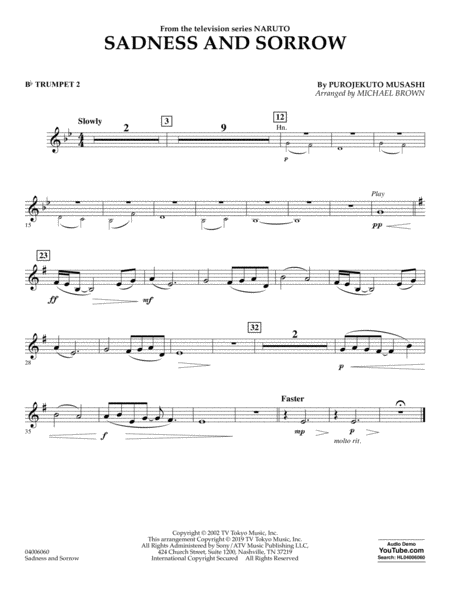 Sadness And Sorrow From Naruto Arr Michael Brown Bb Trumpet 2 Sheet Music