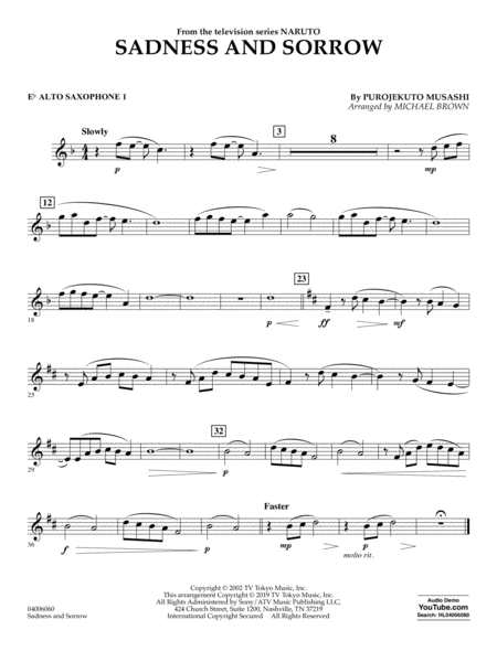 Free Sheet Music Sadness And Sorrow From Naruto Arr Michael Brown Eb Alto Saxophone 1
