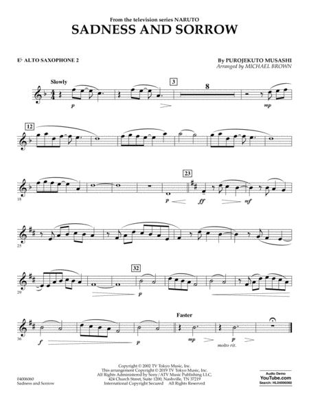 Free Sheet Music Sadness And Sorrow From Naruto Arr Michael Brown Eb Alto Saxophone 2