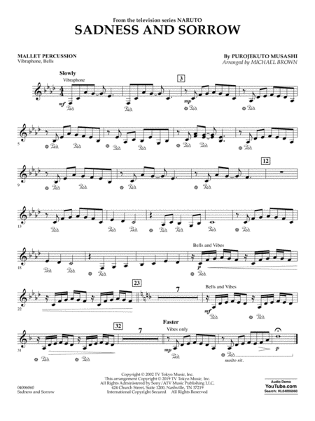 Sadness And Sorrow From Naruto Arr Michael Brown Mallet Percussion Sheet Music