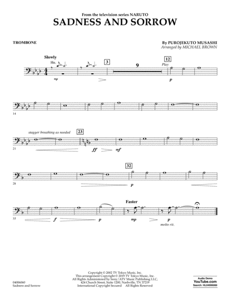 Sadness And Sorrow From Naruto Arr Michael Brown Trombone Sheet Music