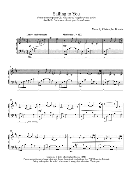 Sailing To You Piano Solo By Christopher Boscole Sheet Music