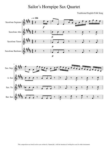 Free Sheet Music Sailor Hornpipe Saxophone Quartet