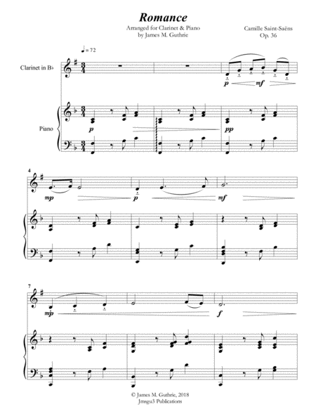 Saint Saens Romance For Clarinet Piano Sheet Music