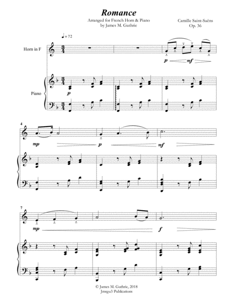 Saint Saens Romance For French Horn Piano Sheet Music