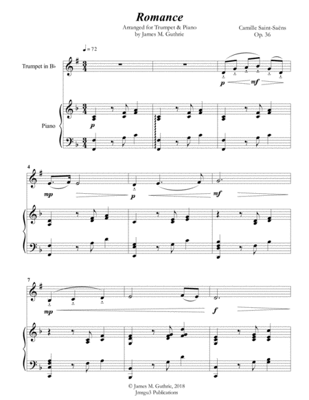 Free Sheet Music Saint Saens Romance For Trumpet Piano