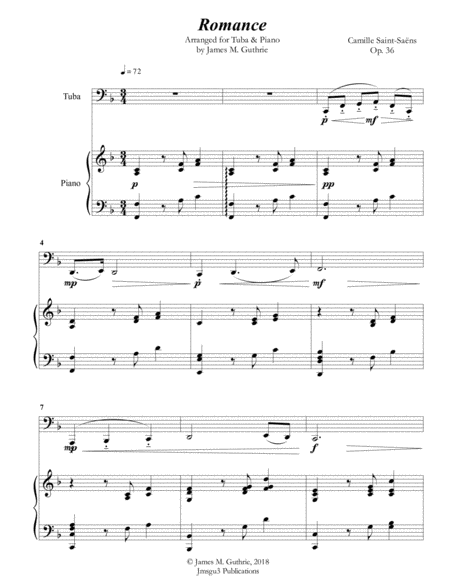 Saint Saens Romance For Tuba Piano Sheet Music