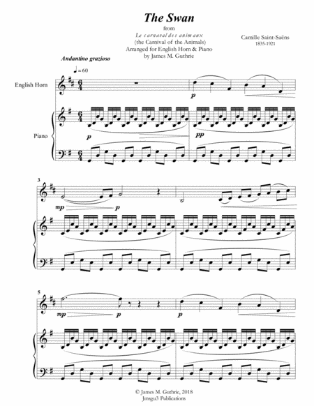 Saint Saens The Swan For English Horn Piano Sheet Music