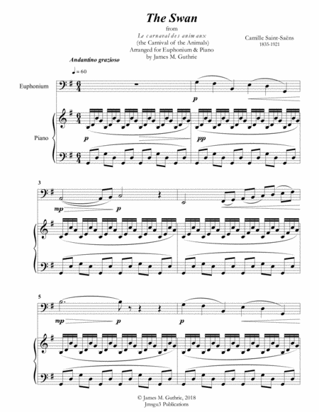 Free Sheet Music Saint Saens The Swan For Euphonium Piano