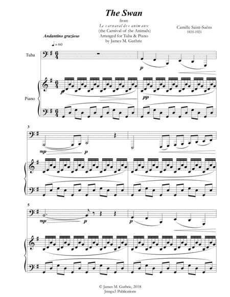 Saint Saens The Swan For Tuba Piano Sheet Music