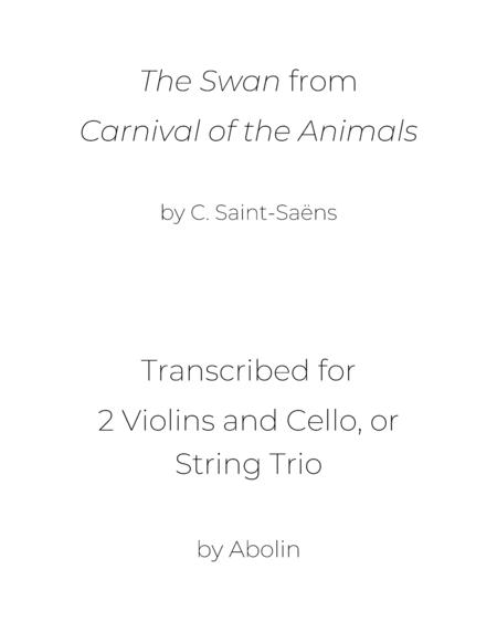 Saint Saens The Swan From Carnival Of The Animals 2 Violins And Cello With Alternate Viola Part Sheet Music