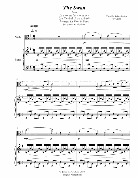 Free Sheet Music Saint Sans The Swan For Viola Piano