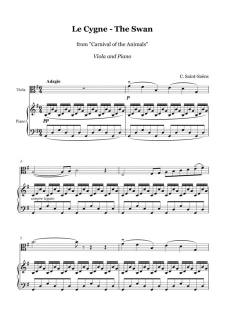 Free Sheet Music Saint Sans The Swan Viola And Piano