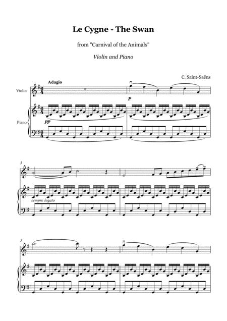 Free Sheet Music Saint Sans The Swan Violin And Piano